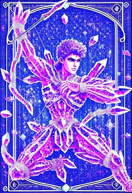 VALHERO archer made of sparkling amethyst crystals wielding a  bow and arrow made of sparkling amethyst crystals, mufengchun_style