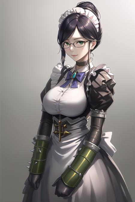 full body, yuri_alpha, glasses, green wristband, maid outfit, beautiful, ultra-detailed, beautiful, amazing, masterpiece, (realistic:0.5), <lora:Yuri Alpha (Oberlord):0.5>