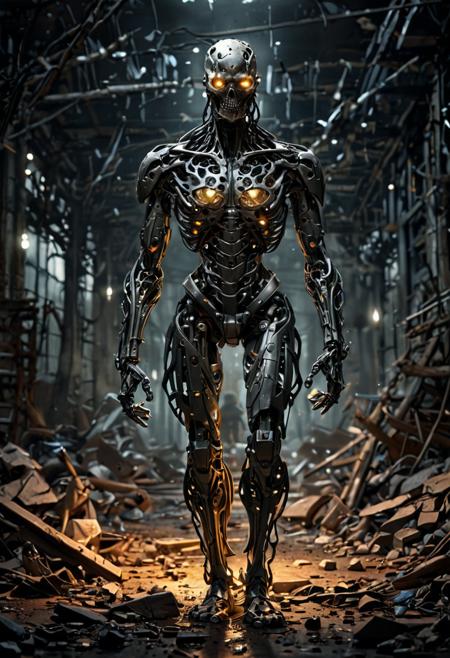 In the depths of a dystopian world, where time and memory intertwine like twisted vines, a masterpiece unfoldsâa vivid allegory of the eternal conflict between the relentless march of time and the fragile embrace of memory.
In this surreal tableau, crafted in the unmistakable style reminiscent of Guillermo del Toro's darkest fantasies, a cruel creature emerges from the shadows, its form a grotesque amalgamation of nightmare and macabre essence. With almond-shaped eyes gleaming with a sinister intelligence, it embodies the harsh, unforgiving nature of existence in this post-apocalyptic landscape.
The canvas is awash with grim colors and deep tonalitiesâshades of brown, black, and white swirl together in a cacophony of chaos, while the air crackles with the crispy tension of impending doom. Through the shattered shards of broken glass, the scene is rendered with a visceral intensity, drawing the viewer into a world where destruction reigns supreme.
Yet amidst the chaos, there is a glimmer of something etherealâa mythical being, its form bathed in the iridescent glow of luminescent scales. With breathtaking beauty and pure perfection, it exudes a divine presence, its very existence a testament to the enduring power of creation in the face of destruction.
The scene is brought to life with intricate details and highly detailed textures, each stroke of the artist's brush a testament to their mastery of their craft. From the intricate complexity of the gear mecha to the gritty realism of the grunge-filled landscape, every element is rendered with a photorealistic precision that defies belief.
As volumetric light pierces the darkness, casting auras and rays of vivid colors that reflect off the neon ambiance, the painting takes on a life of its own. Rendered in Unreal Engine, it blurs the line between reality and imagination, inviting the viewer to lose themselves in its otherworldly embrace.
In this unforgettable tableau, where memory and time collide in a symphony of chaos and beauty, the artist's vision is realized in stunning detail. With influences ranging from Karol Bak to Luis Royo, it stands as a testament to the transformative power of artâa beacon of hope in a world consumed by darkness.