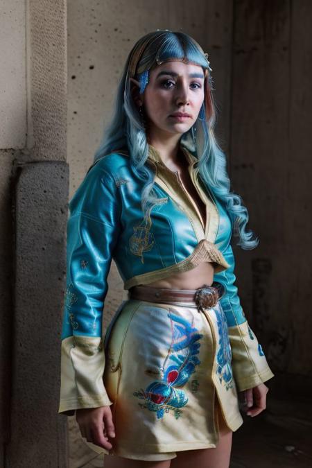 masterpiece, best quality, civitai-chan wearing blue and cyan egelikadini, photo by greg rutkowski