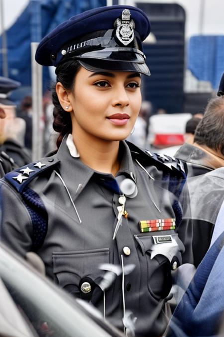 1 girl, beautiful, masterpiece, hyper realistic, detailed, <lora:Indian Police Uniform by Stable Yogi:1> Indian police uniform