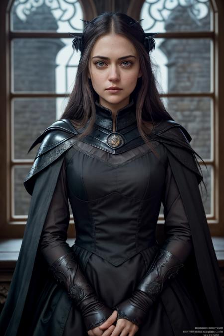 photo of (l4ub3rl1n:0.99), zrpgstyle, medieval portrait fantasy evil wizard girl black hair with (raven:1.3) familiar glorious elaborate ornate dark robes standing in a detailed luxurious stone castle Game of Thrones Hogwarts bright morning light from window,  (masterpiece:1.2) (illustration:1.1) (best quality:1.2) (detailed) (intricate) (8k) (HDR) (wallpaper) (cinematic lighting) (sharp focus)