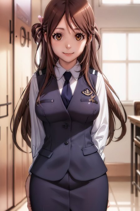 nana iida uniform vest necktie blue skirt