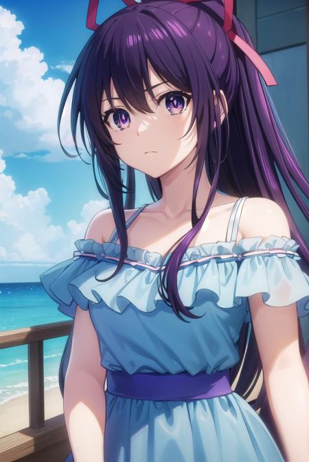 tohkayatogami, <lora:tohka yatogami s2-lora-nochekaiser:1>,
tohka yatogami casual, long hair, purple hair, dress, ribbon, bare shoulders, (purple eyes:1.1), hair ribbon, ponytail, purple hair, white ribbon, off shoulder, bra strap, frills, dress, (blue dress:1.2),
BREAK ,
BREAK outdoors, city, people, crowd, sky, clouds, sun, blue sky,
BREAK looking at viewer, (cowboy shot:1.5),
BREAK <lyco:GoodHands-beta2:1>, (masterpiece:1.2), best quality, high resolution, unity 8k wallpaper, (illustration:0.8), (beautiful detailed eyes:1.6), extremely detailed face, perfect lighting, extremely detailed CG, (perfect hands, perfect anatomy),