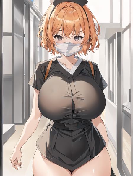 ((masterpiece, best quality, high quality)),1girl, (lower body, hospital), <lora:Old_nurse_3dg:0.5> (nurse_uniform_big, mask, nurse cap, mouth mask, nurse, surgical mask, elbow gloves), <lora:Isako Narita:0.7> (1girl, 3dcg 06, bangs, crossed bangs, eyebrow_through_hair, grey eyes, hairband, huge breasts, isako narita, mature_female, orange hair, short hair, sidelocks, solo),