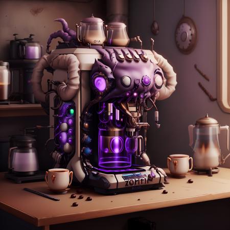 ZergAI, coffee machine, dark purple, <lora:ZergAI:1>