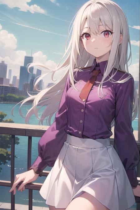 illyasvielvoneinzbern, <lyco:illyasvielvoneinzbern-lyco-nochekaiser:1>,
illyasviel von einzbern, blonde hair, hair between eyes, long hair, (red eyes:1.5),
BREAK ankle boots, boots, frilled skirt, frills, purple footwear, purple shirt, skirt, white skirt,
BREAK outdoors, city, sky, cloud, sun,
BREAK looking at viewer, (cowboy shot:1.5),
BREAK <lyco:GoodHands-beta2:1>, (masterpiece:1.2), best quality, high resolution, unity 8k wallpaper, (illustration:0.8), (beautiful detailed eyes:1.6), extremely detailed face, perfect lighting, extremely detailed CG, (perfect hands, perfect anatomy),