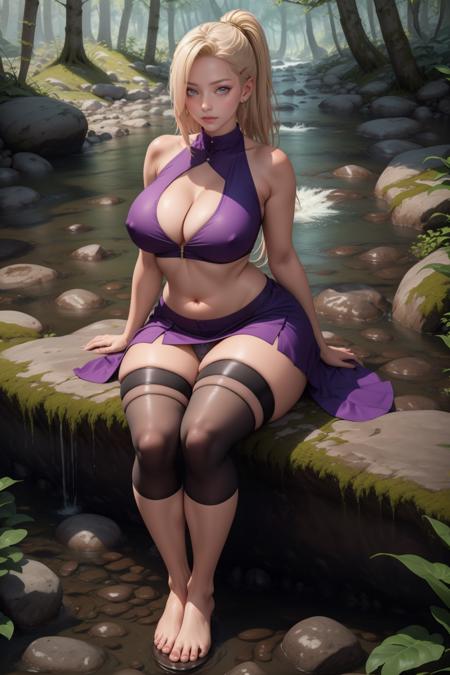 ino_yamakata purple top, purple skirt, fishnets