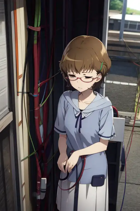 sugiuratakako, glasses, hairclip, sleeping, standing, electrical cables