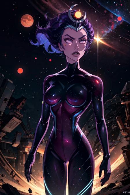 Supernova bodysuit, gloves, purple skin