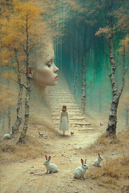 abstract surreal photo on the theme: makes you larger
,mother gives you,Alice,ten feet tall, chasing rabbits,
