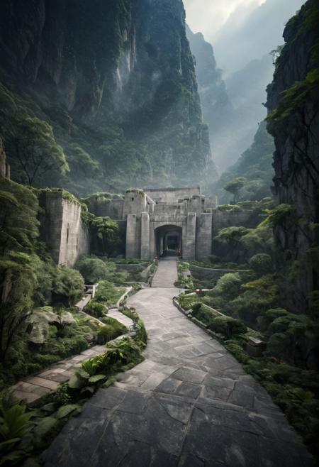 (POV view , DOF, first people view from the entrance, low angle shot:1.4), in rainforest, mist,
(Ancient civilization, Alien Prometheus movie scene, dune movie scene:1.5), (The colonial city of the future, in the mist-filled Grand Canyon, on an unknown Earth-like planet, 2 moon on sky, Spaceship flight connects colonies, waterfulls:1.3), (Machu Picchu, a mountain settlement, incredibly spectacular:1.2), (Mario Botta:1.3), (avant-garde, future, reality, science fiction, photorealistic), (modern architecture:1.2), White limestone and black granite, fountain, waterfall, landmark, square, path, narrow street,
(Large Files, Ultra Realistic, 8K, 16k, FHD, HD, VFX, Perfect, Photography, composition, Architecture Sales Photography, Architecture Competition, Ultra High Resolution, Cinematography, High Resolution Image:1.1), (dramatic lighting, direct sunlight, ray tracing, clear shadow:1.2),  (real landscape:1.1), (blurred background:1.0), (urban background, more_details) ,
extremely detailed, hillscastel, great lighting, Classic Style House