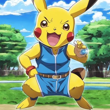 A cute  ((Pikachu)) playing outside, Very detailed, clean, high quality, sharp image, jojoso style <lora:SDXL-jojoso_style-Lora:1>