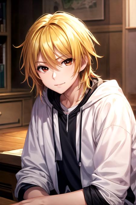 anime boy blonde hair red eyes