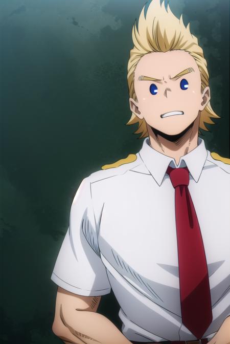 mirio, <lyco:mirio-lyco-nochekaiser:1>,
mirio, short hair, blonde hair, spiked hair,
BREAK shirt, school uniform, white shirt, necktie, collared shirt, belt, pants, red necktie, green pants, u.a. school uniform,
BREAK looking at viewer, upper body,
BREAK indoors, classroom,
BREAK <lyco:GoodHands-beta2:1>, (masterpiece:1.2), best quality, high resolution, unity 8k wallpaper, (illustration:0.8), (beautiful detailed eyes:1.6), extremely detailed face, perfect lighting, extremely detailed CG, (perfect hands, perfect anatomy),