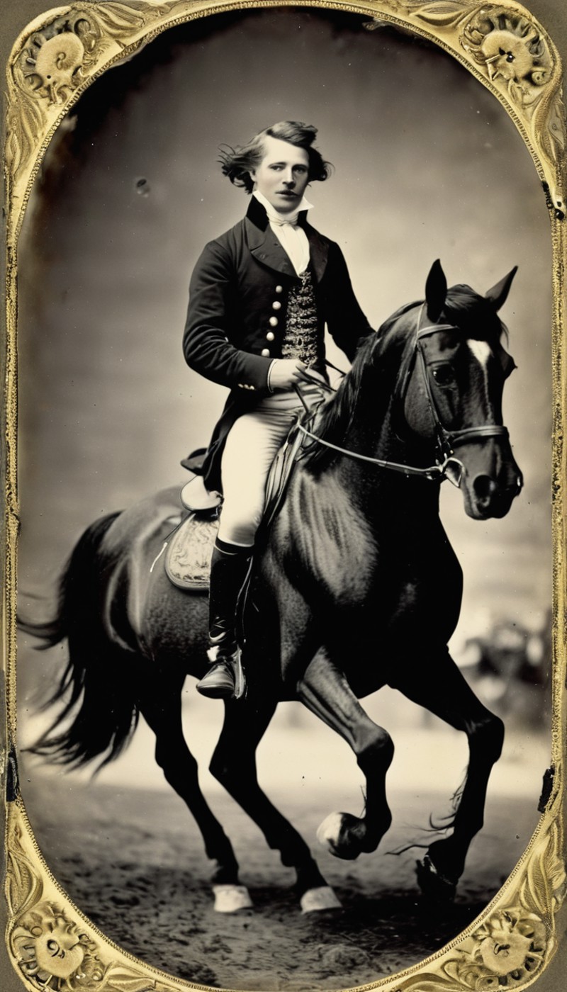 Edward Robert Hughes, Male Running in a Copenhagen, Horse-back riding, Undercut hair, Ambrotype, portrait art by Ray Caesar