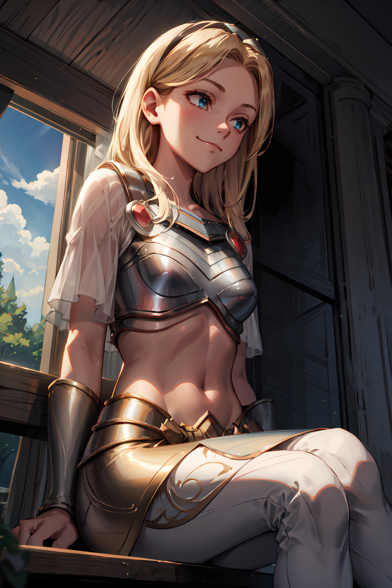 <lora:lux_leagueoflegends-v1:1>, lux101, serene, closed mouth, smile,  stomach, sitting down, from below