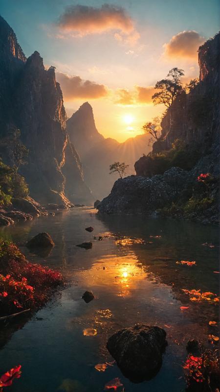 <(score_9,score_8_up,score_7_up,score_6_up,score_5_up,score_4_up):1.2>,
<(visuals that explore the ever-changing rhythms of nature, utilizing cinematic effects such as changing seasons to convey the passage of time, dynamic lighting to capture the fleeting beauty of sunrise and sunset, and visual metaphors that invite viewers to reflect on the cyclical nature of life. Dive into themes of transformation, renewal, and the eternal cycle of birth, death, and rebirth, inviting viewers to embrace the impermanence of existence and find beauty in the constant flux of the natural world):1.0>,
<(detailed matte painting, deep color, fantastical, intricate detail, splash screen, complementary colors, fantasy concept art, 8k resolution trending on Artstation Unreal Engine 5):0.9>,
 <lora:add-detail-xl:1.2>,
 <lora:xl_more_art-full_v1:1>