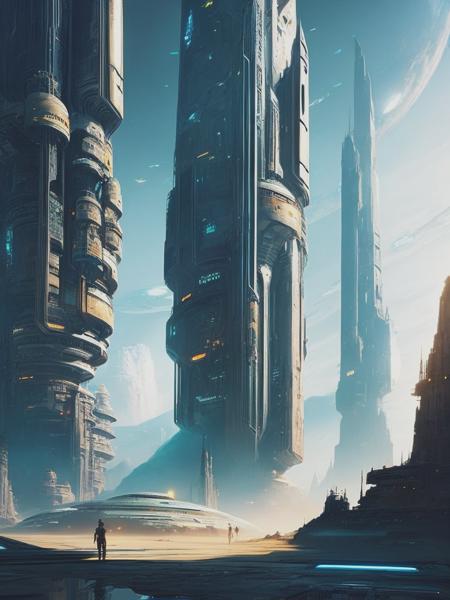 <lyco:StephanMartiniere:1.0> ultra fine cinematic photography of the a picture of a space station in the sky, by Stephan Martinire, by Stephan Martiniere, by Cedric Peyravernay, human structure concept art, giant towering pillars, tall obsidian architecture, blade runner 2 0 4 9 concept art, greg rutkowski concept art, stunning sci-fi concept art, futuristic estructures in ruins