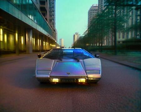 analog gloomy photo of an iridescent silver Lamborghini Countach car,  <lora:c0unt4ch:0.9>, ((at night)), in a city, (skyscrapers in the background:1.3)),   futuristic, magical, surreal, dreamy, High Detail, Sharp focus, (photorealism), realistic, best quality, 8k, award winning, dramatic lighting, epic, cinematic, masterpiece, rim light, ambient fog:1.5, dutch angle, wide angle lens,  <lora:old_siemens:1>, old_siemens,