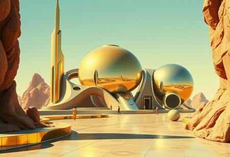 Avant-garde , gold and chrome , retro futurism 1970s