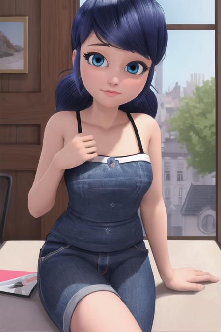 (8k, RAW photo, best quality, masterpiece:1.2), (intricate details), perfect eyes, perfect face, perfect lighting, beautiful, (masterpiece:1.2), (best quality:1.2), 1girl, solo, marinette, blue hair, full body, <lora:marinette-10:0.75>