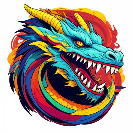 (dragons:1.1), (abstract:1.1), masterpierce, no humans, black background, dragon, simple background, horns, colorful, red eyes, solo, from side, teeth,  <lora:DragonsAbstract:0.5>