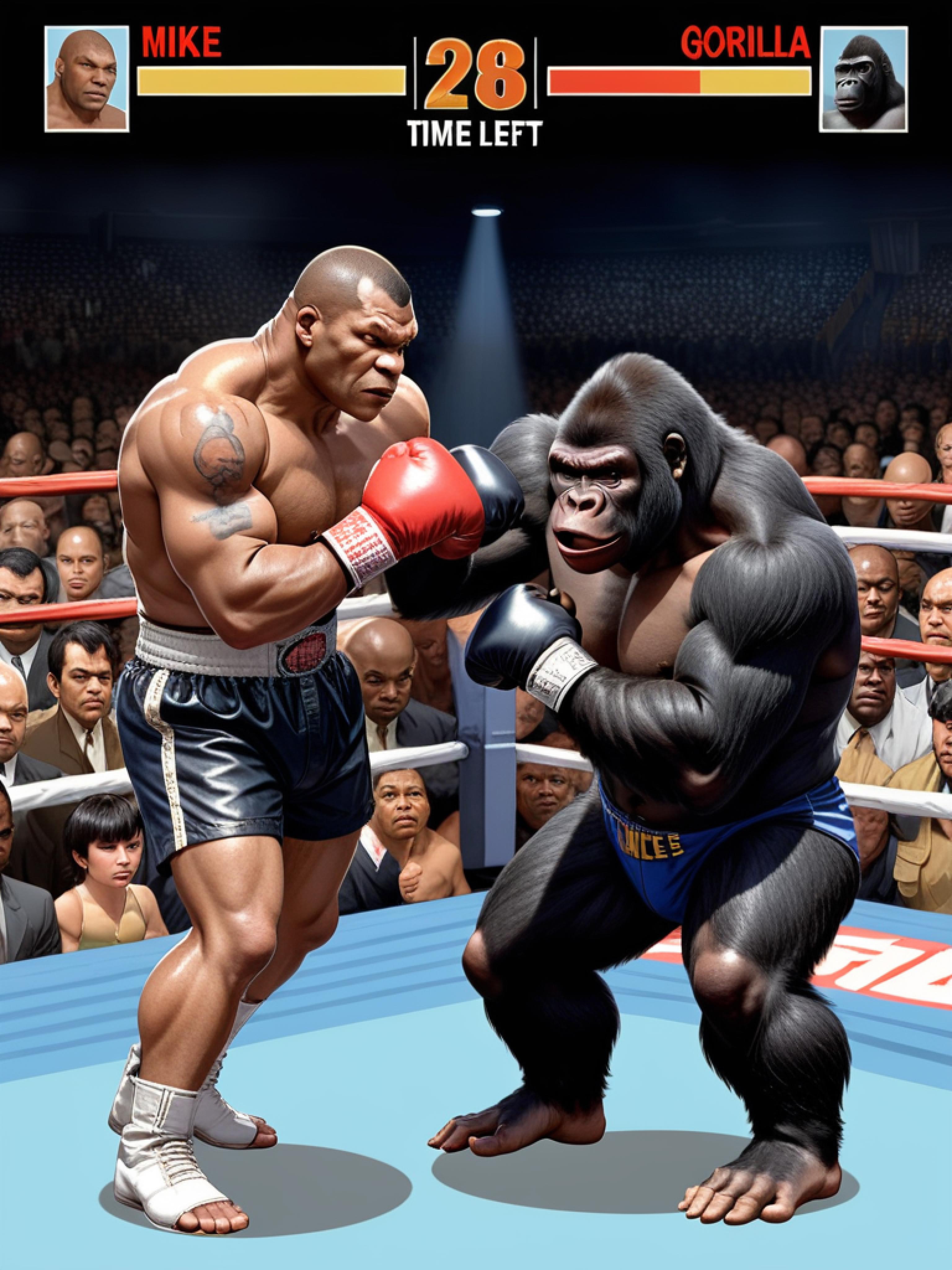 Animated Boxing Match: Man vs. Gorilla in a Virtual Ring