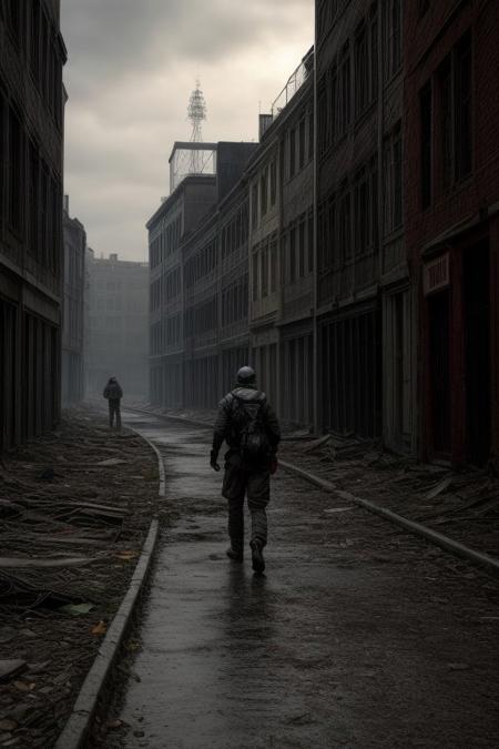 Quarantine Zone of a Plague: Abandoned streets, quarantined individuals, and the desperate search for a cure.