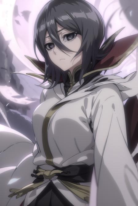 rukiakuchiki, <lora:rukia kuchiki movie3-lora-nochekaiser:1>,
dark rukia kuchiki, kuchiki rukia, short hair, grey hair, hair between eyes, (black eyes:1.5), (black sclera:1.5),
BREAK cape, robe, white robe, high collar, long sleeves, torn clothes,
BREAK outdoors,
BREAK looking at viewer,
BREAK <lyco:GoodHands-beta2:1>, (masterpiece:1.2), best quality, high resolution, unity 8k wallpaper, (illustration:0.8), (beautiful detailed eyes:1.6), extremely detailed face, perfect lighting, extremely detailed CG, (perfect hands, perfect anatomy),