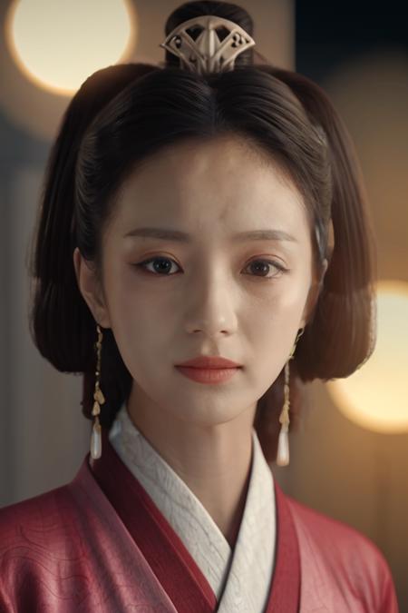 luyuan,1girl,3d,black_hair,blurry,brown_eyes,chinese_clothes,earrings,face,full_moon,hair_ornament,hair_stick,hair_tubes,hanfu,red_clothes:1.5,white collar,jewelry,lips,long_hair,looking_at_viewer,makeup,portrait,realistic,solo,