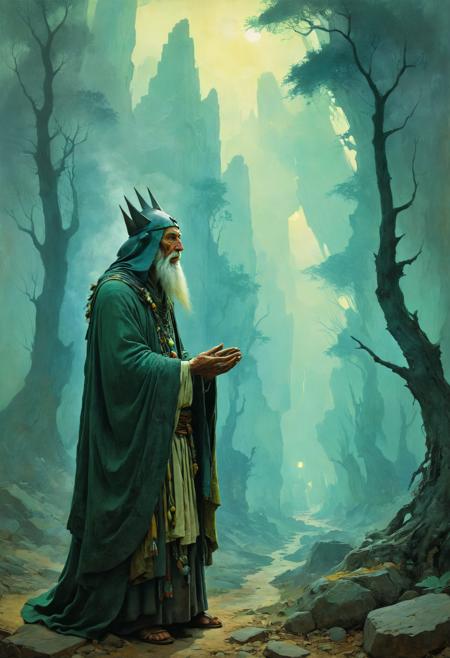 A mystical druid communing with the spirits of nature, their chants echoing through ancient groves as they call upon the elements to aid in their sacred rituals, (by Lyonel Feininger:1.4), intricate details <lora:xl_more_art-full_v1:0.5> <lora:add-detail-xl:1> <lora:RMSDXL_Creative:2>