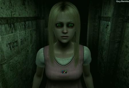 white skin girl, thin, oval face, green eyes, almond eyes, straight nose, blonde hair, long hair, straight hair,   horror pink style, 3d model, horror protagonist,female, PS2, PlayStation japan horror, low quality, silent Hill 2, Resident Evil, octane render,detailed, volumetric, dramatic lighting, eerie, dark, spooky, suspenseful, grim, detailed, distressed, edgy, rock and roll vibe, dark, mysterious, haunting, dramatic, ornate, PlayStation 2 graphics, PlayStation 1