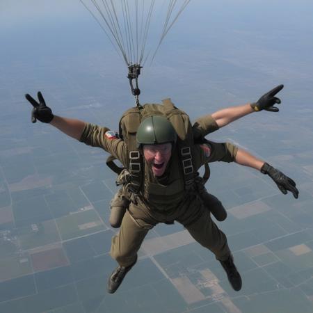 soldier performing a parachute jump from the top of a plane