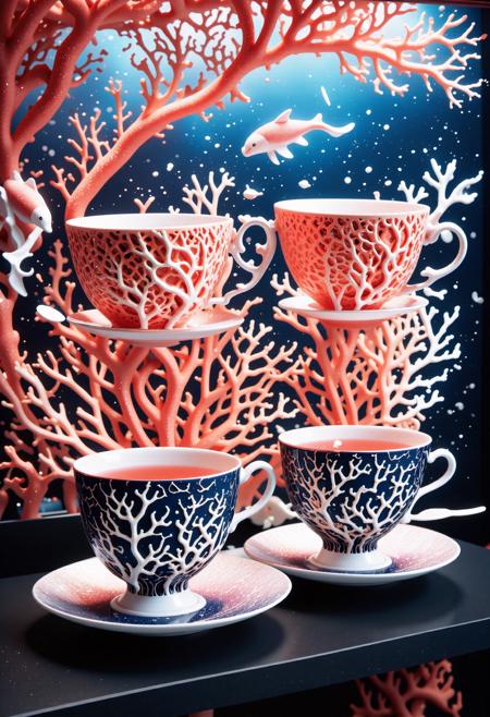 (cinema art by Yorgos Lanthimos:1.1) , mundane Abstract, Suspenseful, landscape of a (coral style,score_9, score_8_up, score_7_up, score_6_up, a close-up of a pair of tea cups made of coralbugxl, featuring stylish cup design, exquisite and imaginative poster art, coralbugxl decoration, designed by victorine foot, coralbug xl, alice's adventures in wonderland theme, coralbugixl, highly detailed fantasy art, exquisite digital illustrations, detail rich digital art, highly detailed digital painting, surrealist digital artworks, 3d epic illustrations:1.3) and Ghastly Thai Chinese Celestial realm, Amaranth Tropical rainforest canopy and Interstellar cloud in background, at Dusk, Cel shaded, Teslapunk, Light caustics, Fish-eye Lens, One Color, DayGlo and dark blue dust particles, vintage, award winning, Well-visualised