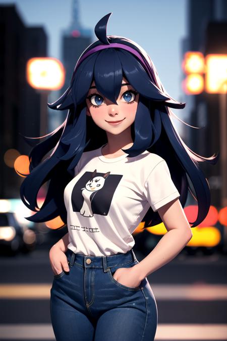 centered, award winning upper body portrait, cowboy shot, (looking at viewer:1.2), | solo, standing, smile, Hex_Maniac_Pokemon, tshirt, denim jeans, | city, urban scenery, city lights,| bokeh, depth of field, cinematic composition, |  dynamic pose, <lora:Hex_Maniac_Pokemon:0.6>