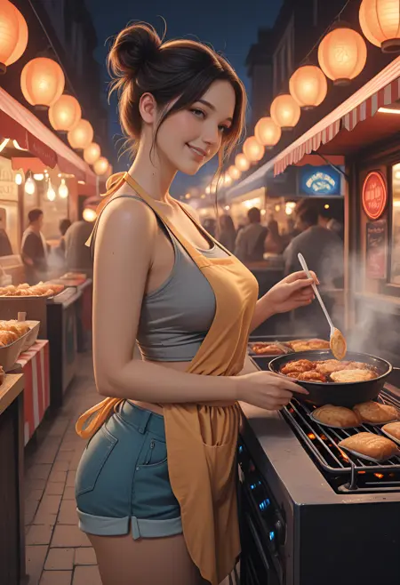 Night Market Street Food Vendor Girl – Realistic SDXL Wildcards Pack