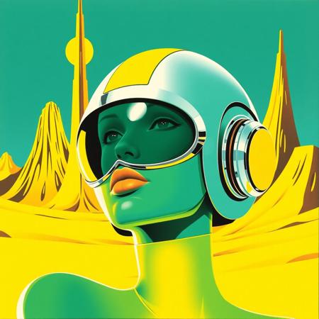 Avant-garde , 1970s futurism, chrome , chartreuse and teal