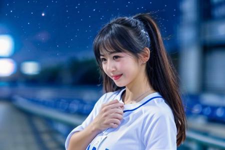 nice hand,perfect hand, <lora:GoodHands-beta2:1>
PENGJOYCE ,<lora:joyce:0.7>,glowing eyes,1girl,long hair,(WHITE BASEBALL cheerleader uniform),solo,baseball stadium,(night sky:1.3),SMILE,realistic,medium breasts,best quality,masterpiece,an extremely delicate and beautiful,CG,unity,8k wallpaper,Amazing,finely detail,masterpiece,official art,extremely detailed CG unity 8k wallpaper,incredibly absurdres,huge filesize,ultra-detailed,highres,extremely detailed,beautiful detailed girl,realistic,full frontal,light contrast,<lora:LCM-LoRA_sd15:1>, <lora:add_detail:0.5>