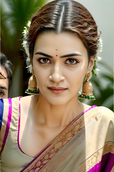 best quality, masterpiece, realistic, highres, absurdres, <lora:kriti_sanon:1>,kr1t1, saree , facing viewer,