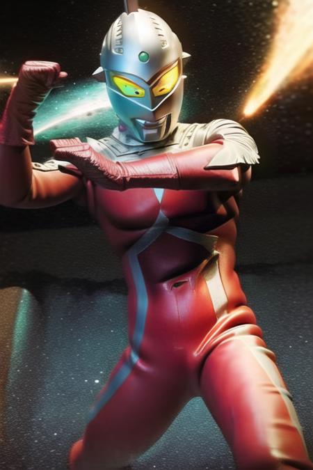 Best quality, masterpiece,
1boy, <lora:UltraSeven:1>, UltraSeven, astronaut, bodysuit, colored_skin, giant, gloves, glowing, helmet, pilot_suit, red_bodysuit, red_gloves, space_helmet, spacesuit, yellow_eyes, realistic, solo,
a giant in city, fighting stance,