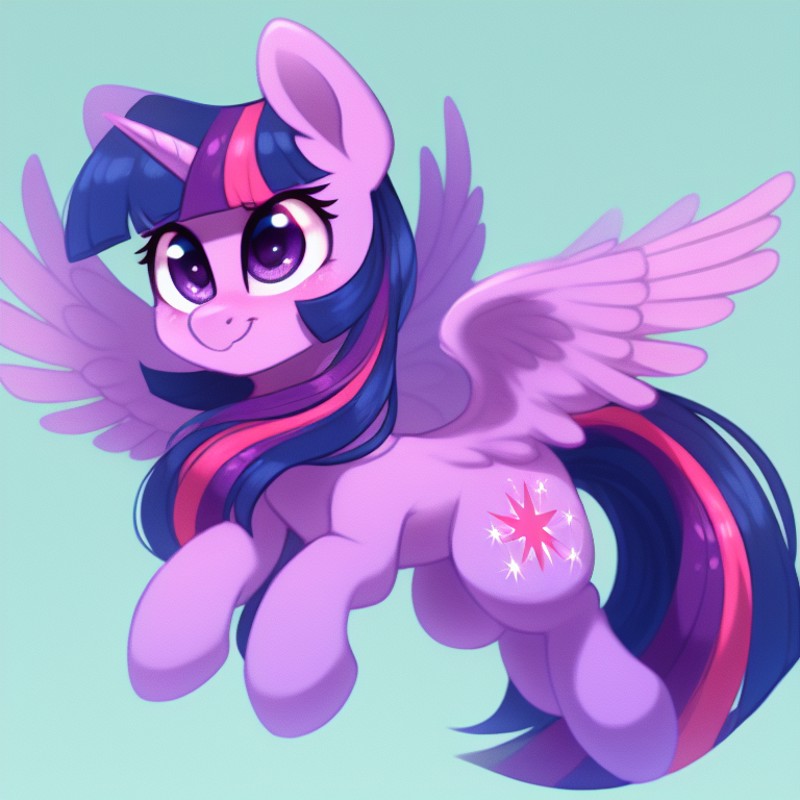 ((derpibooru_p_95)), Twilight Sparkle pony soaring through the air. cute, Twilight Sparkle, <lora:Twilight Sparkle:1>
