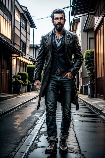 ((masterpiece, best quality))
<lora:add_detail:0.8>
 <lora:FarCry5John:0.8>
FarCry5John, 1boy, solo, brown hair, blue eyes, beard, On a stylish, modern street in Tokyo, sporting a trendy Harajuku fashion look