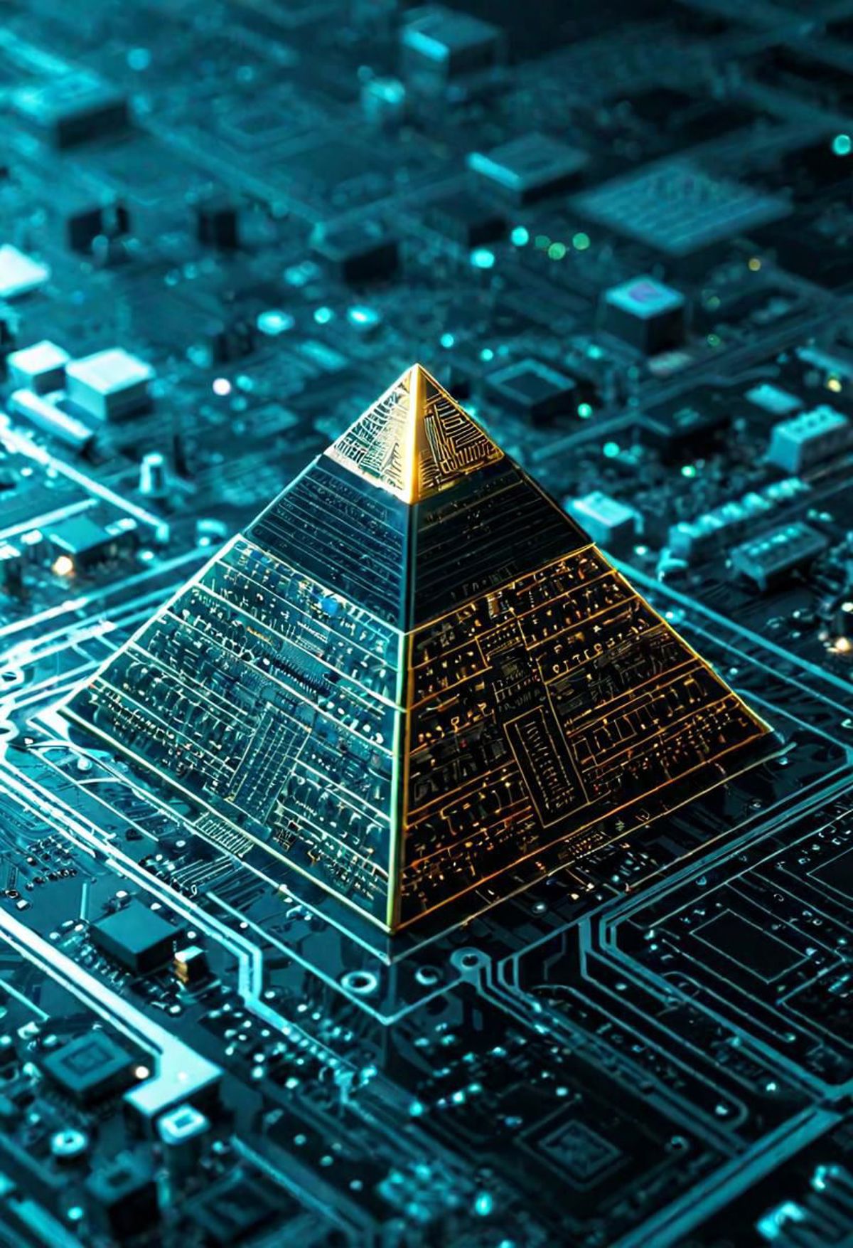 A Pyramid Made of Electronic Circuit Boards and Wires.