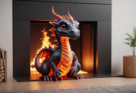 cute little baby lava dragon inside a modern fireplace, looking at viewer,  highly detailed clean, beautiful detailed intricate, 8K