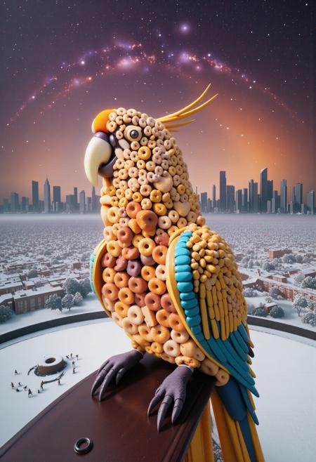 dramatic Infrared Photography of a masterpiece, elegant Singaporean Diplomat (d0nu71f13d,made of doughnuts,score_9, score_8_up, score_7_up, score_6_up, parrots are made from donuts of Excellence:1.3) , she is very Hopeless and Lesser, she is Cashmere skin, she is feeling very melancholy, dressed in a very Realistic deep purple Steerage Lycra Leggings from the 2020's, she has Trendy hair, she has a Provoking Egyptian Orange Earbuds, Pins and Peacock Eyes, dense city and Virgo constellation in background, Snowing, equirectangular 360, (cinema art by Emmanuel Lubezki:1.0) , (Classic Disney:0.8) , (Sergei Parajanov:1.2) , (Emeric Pressburger:1.2) , Masterpiece, Hopeful, insane details, Panfuturism, Black lighting, Intentional Camera Movement, dslr, L USM, Autochrome, Magic the gathering, Floral motives, Tapered eyebrows, Mysterious Brown eyes, open mouth, arthouse, detailed