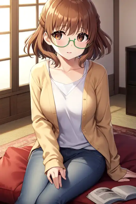 sakuragiyukari, glasses, casual, sitting, living room