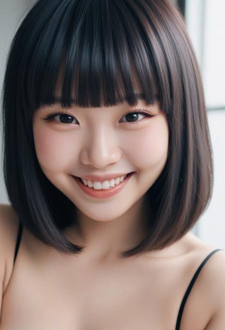 upper body photo, seductive beauty CCindyJaneDoe, chinese, round face, fun-loving smile, cheeks, fringe bangs, shoulder-length hair