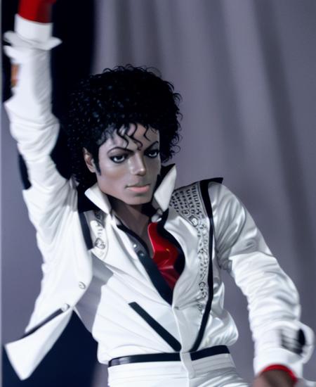 mjthriller michael jackson man dancing in white suit, dark room, intricate detail, detailed face, very sharp, high quality, professional photography  <lora:hjmjthriller_v10-000003:0.8>