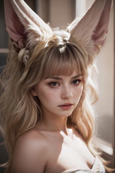 swedish girl, laying, crawling, albino, eyes close-up, looking up, portrait, white loose light translucent summer dress, selfie, big hair, long messy white wavy hair, huge very long silky fennec ears, animal ear fluff, fox tail, depth of field, big ice color eyes with long white eyelashes, white eyebrows, round rich big parted lips, very strong freckles, curious, outside, sun from the side, rim light, extreme detail, very sharp, hyper realistic, colorful, saturated, bloom, lens flare, bright
<lora:extendeddownblouse_v10:1>